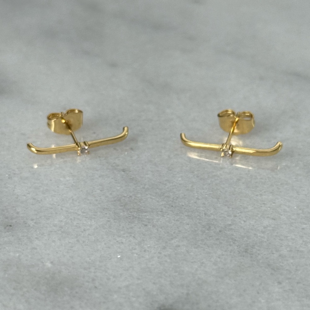 Gold Suspender Cuff Huggie Crystal Earrings 

Brand New